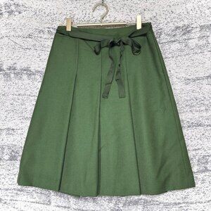 Craler Wool Flare Skirt Green Ribbon Belt